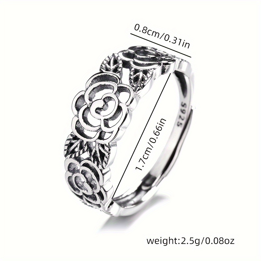 5g Sterling Silver Rose Ring Retro Ethnic Style Hollow Flower Ring